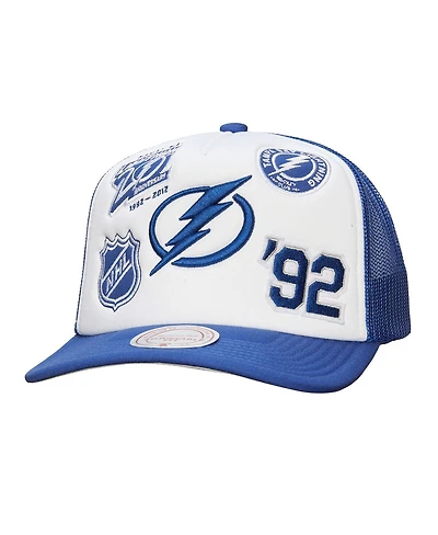 Mitchell & Ness Men's White/Blue Tampa Bay Lightning Gridlock Trucker Adjustable Hat