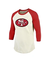 Majestic Men's Jerry Rice Cream/Scarlet San Francisco 49ers Retired Player Name Number 3/4 Raglan Sleeve T-Shirt