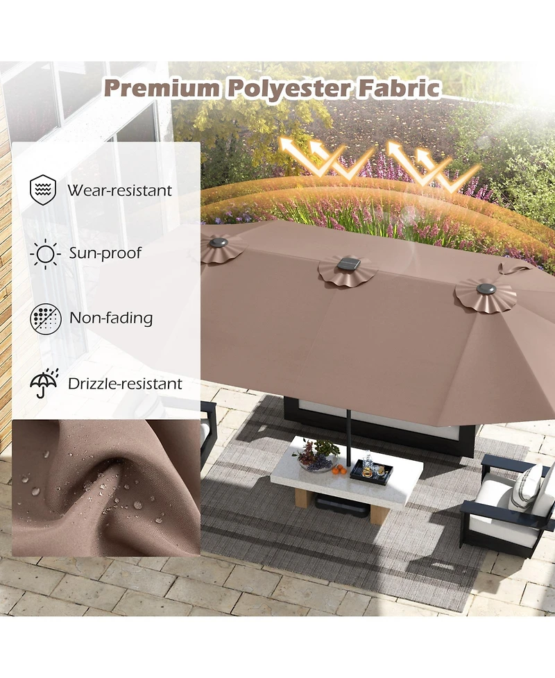 Gymax 15.5 Ft Double-sided Patio Umbrella w/ Solar Lights Outdoor Twin