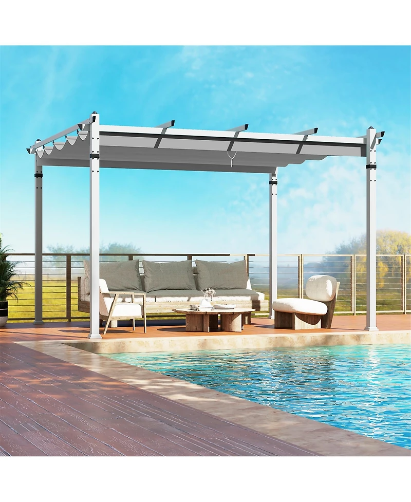 Gymax 12' x 10' Outdoor Pergola w/ Retractable Canopy Aluminum Frame Anchors Patio