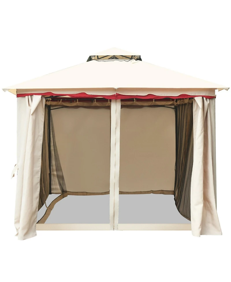 Gymax 13'x10'Outdoor Canopy Gazebo Art Steel Frame Party Patio Canopy Gazebo W/Netting