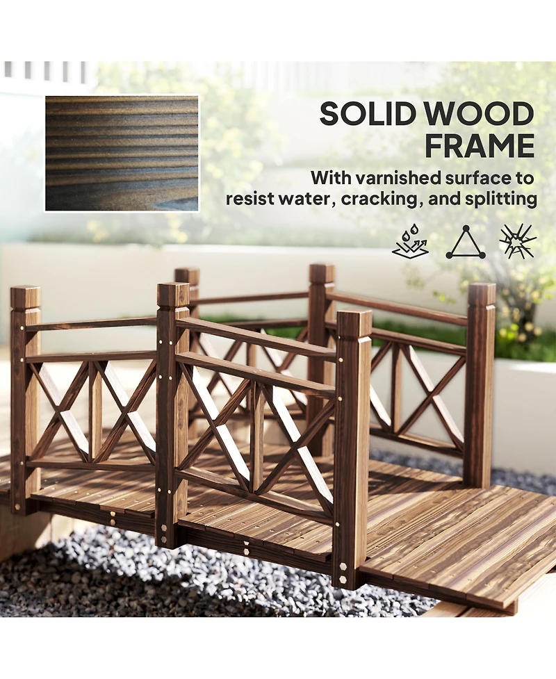 5 ft. Wood Garden Bridge with Safety Handrails Backyard Bridge,