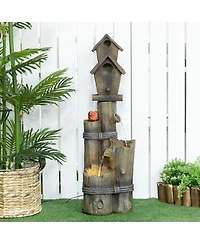 Outsunny Outdoor Fountain with Backyard Birdhouse Tree Trunk Design
