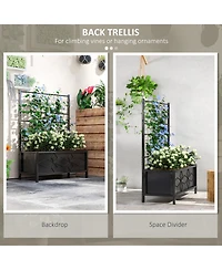 Outsunny Galvanized Raised Garden Bed with Trellis Planter Box,