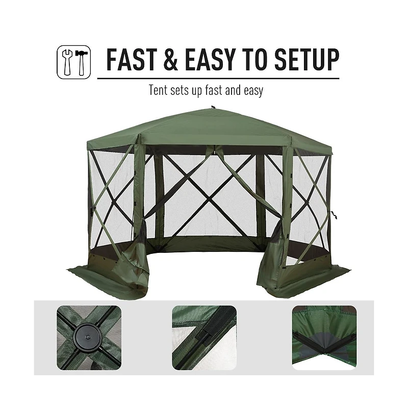 Hexagon Pop Up Party Tent Gazebo w/ Netting, 12' x 12