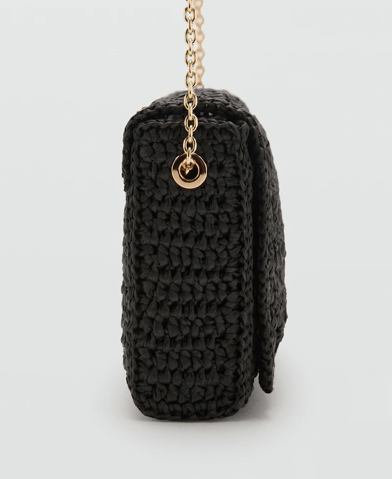 Mango Women's Studs Natural Fiber Shoulder Bag