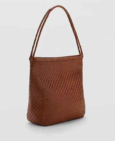 Mango Women's Braided Leather Shoulder Bag