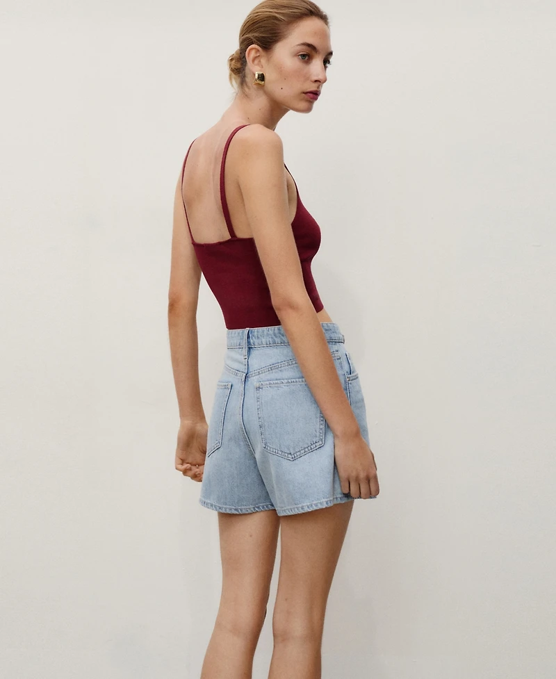 Mango Women's High-Waisted Straight-Fit Denim Shorts