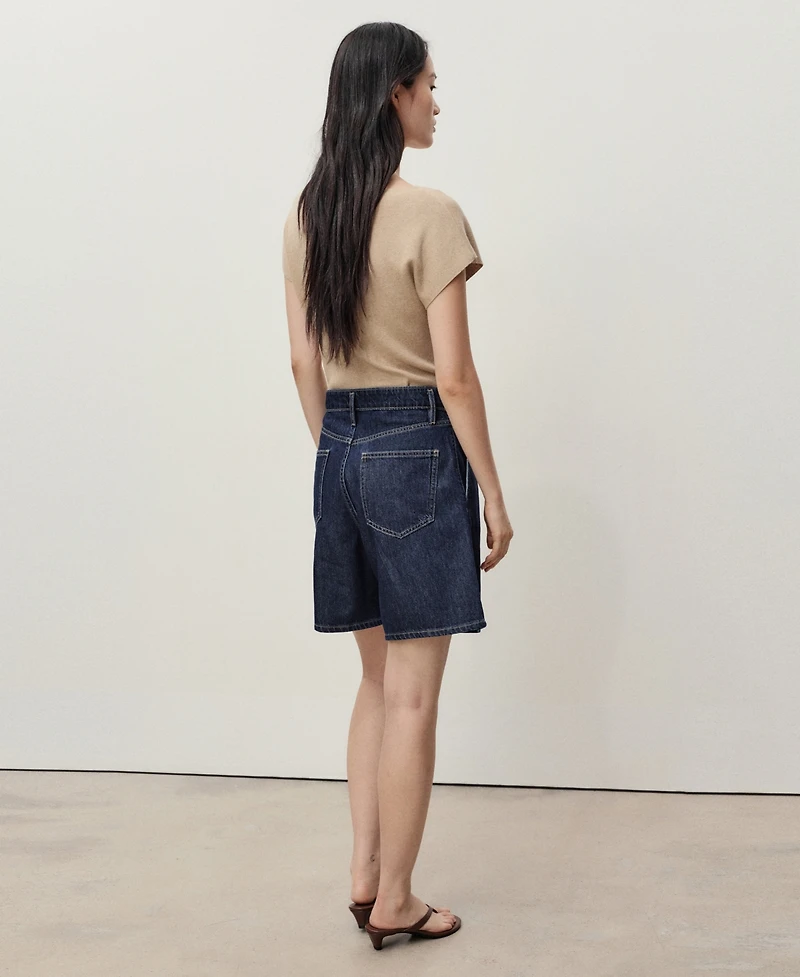 Mango Women's Mid-Rise Pleated Denim Bermuda Shorts