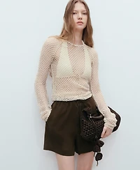 Mango Women's Straight-Fit Drawstring Linen Shorts