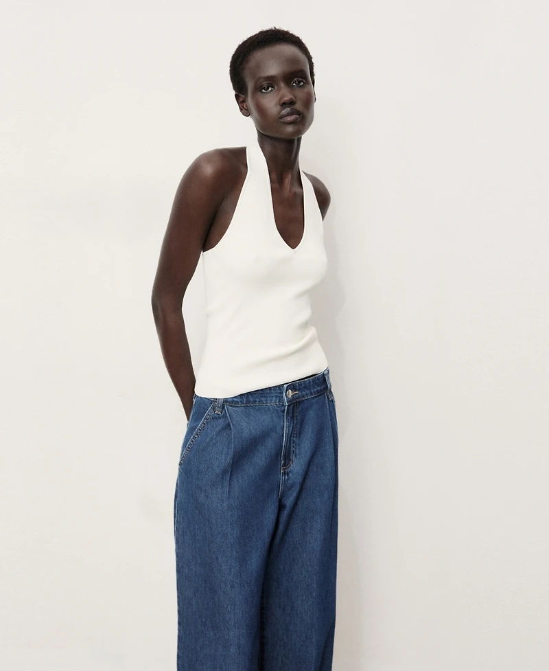 Mango Women's Wide Leg Pleated Jeans