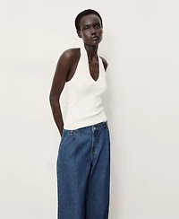Mango Women's Wide Leg Pleated Jeans