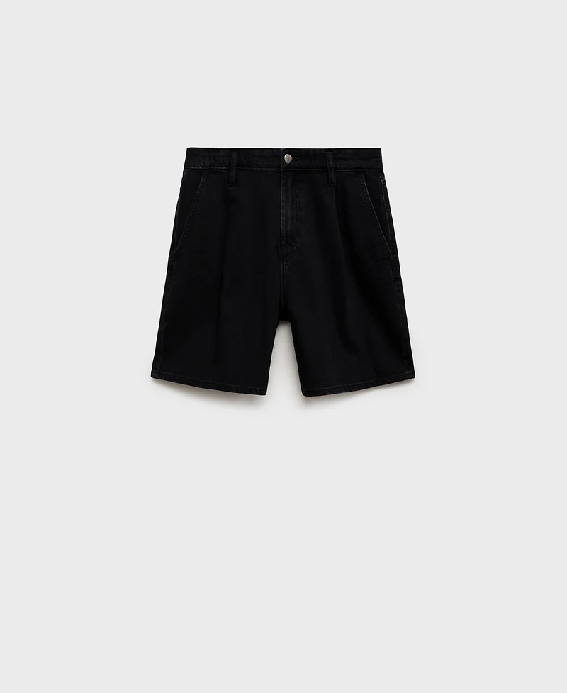 Mango Women's Mid-Rise Pleated Denim Bermuda Shorts