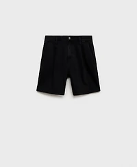 Mango Women's Mid-Rise Pleated Denim Bermuda Shorts