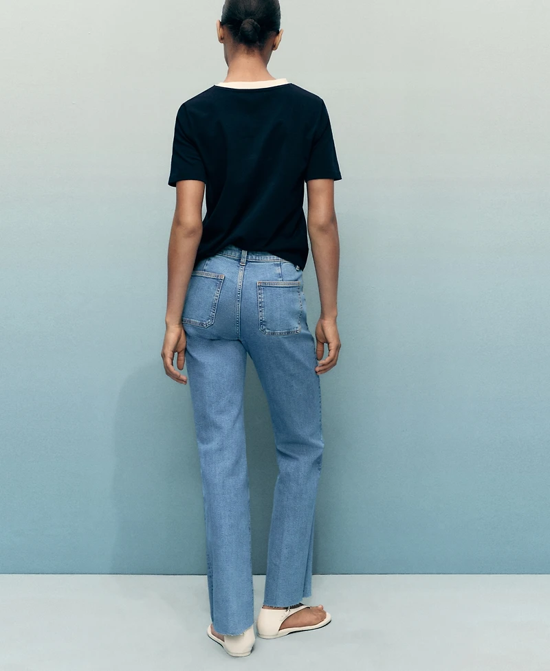 Mango Women's Pockets Flared Cropped Jeans