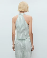 Mango Women's Strap Neckline and Laces Striped Top