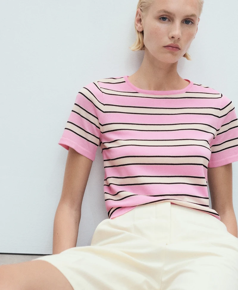 Mango Women's Combined Stripes Short-Sleeved Sweater