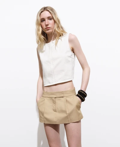 Mango Women's Buckle Closure Denim Crop Top