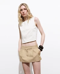 Mango Women's Buckle Closure Denim Crop Top