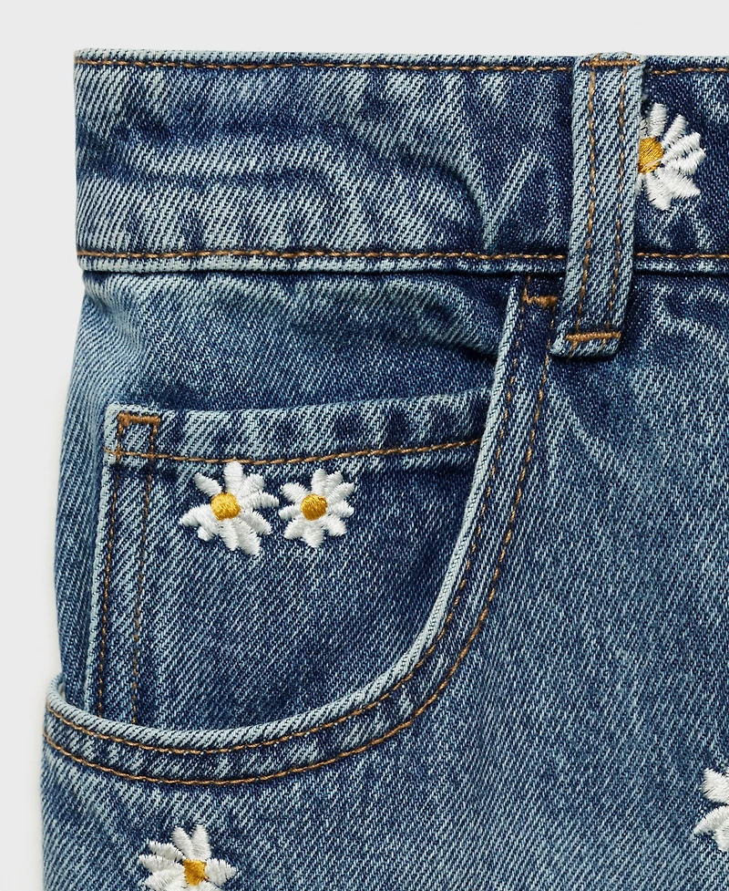Mango Women's Flower-Embroidered Wide Leg Jeans