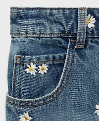 Mango Women's Flower-Embroidered Wide Leg Jeans