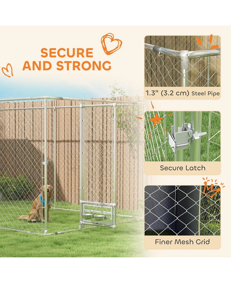 PawHut Large Outdoor Dog Kennel w/ Cover Rotating Bowls 19.7' x 7.5' x 7.5'