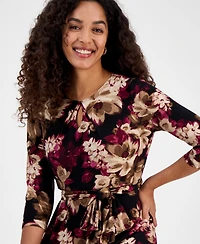 Kasper Floral-Print Keyhole Fit & Flare Dress, Regular Petites