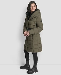 Dkny Women's Belted Asymmetrical Zip Front Puffer Coat