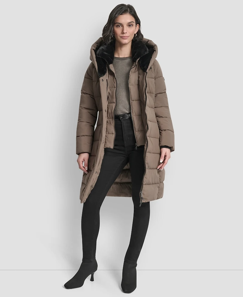 Dkny Women's Belted Asymmetrical Zip Front Puffer Coat