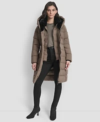 Dkny Women's Belted Asymmetrical Zip Front Puffer Coat