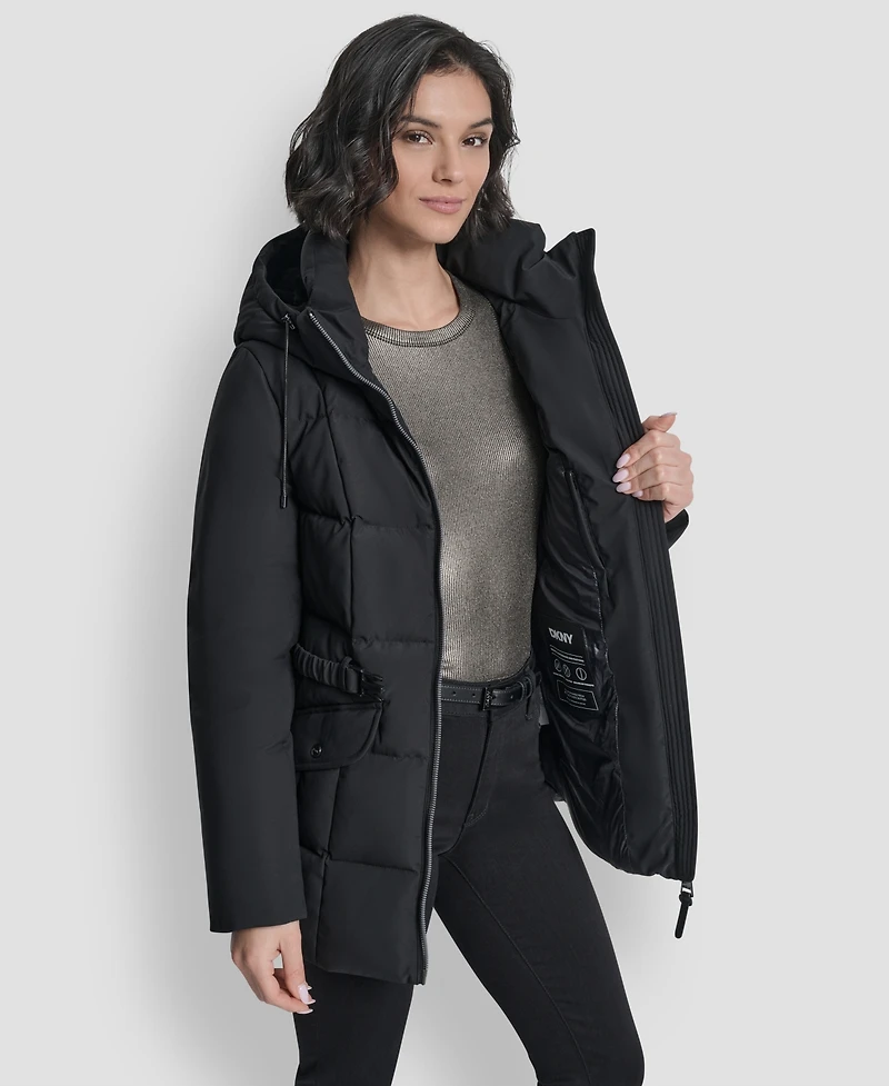 Dkny Women's Belted Hooded Puffer Coat