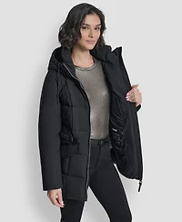 Dkny Women's Belted Hooded Puffer Coat
