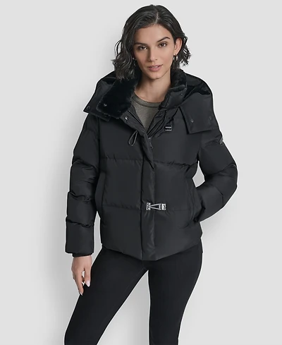 Dkny Women's Shirt Toggle Hooded Puffer Coat