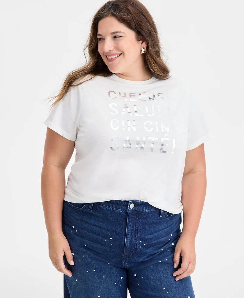 On 34th Trendy Plus Metallic Message Print T-Shirt, Macy's Exclusive