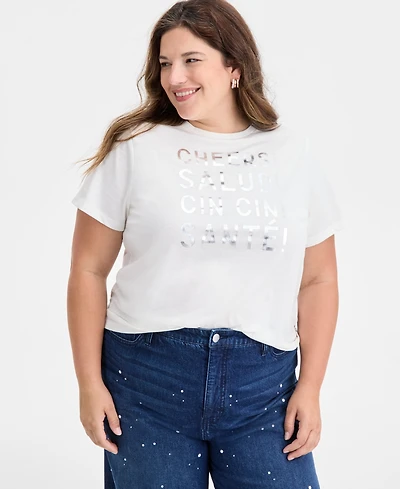 On 34th Trendy Plus Metallic Message Print T-Shirt, Macy's Exclusive