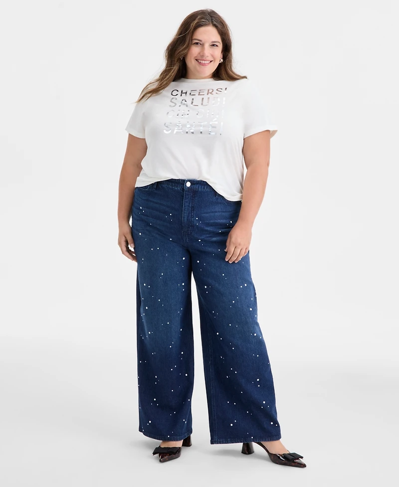 On 34th Trendy Plus Metallic Message Print T-Shirt, Macy's Exclusive