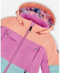 Deux par Girl Two-Piece Teknik Snowsuit with Colorblocked Jacket Pink Watercolor Flower Print - Toddler|Child