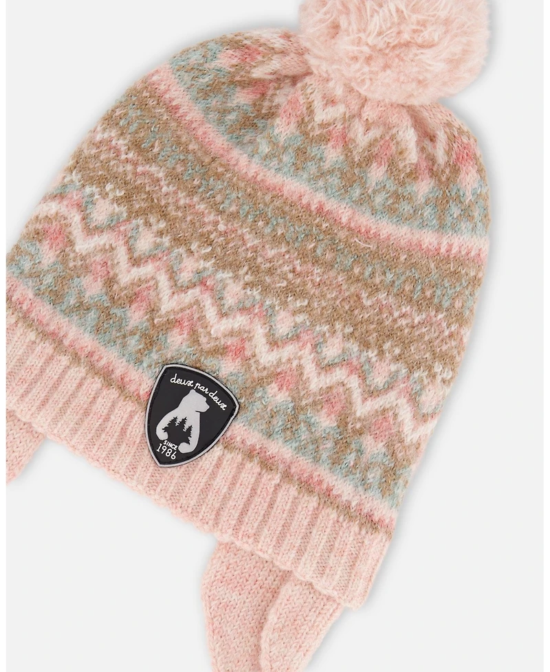 Deux par Baby Girls Lined Knit Pompom Hat with Ear Flaps Dusty Pink - Baby|Toddler
