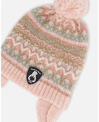 Deux par Baby Girls Lined Knit Pompom Hat with Ear Flaps Dusty Pink - Baby|Toddler