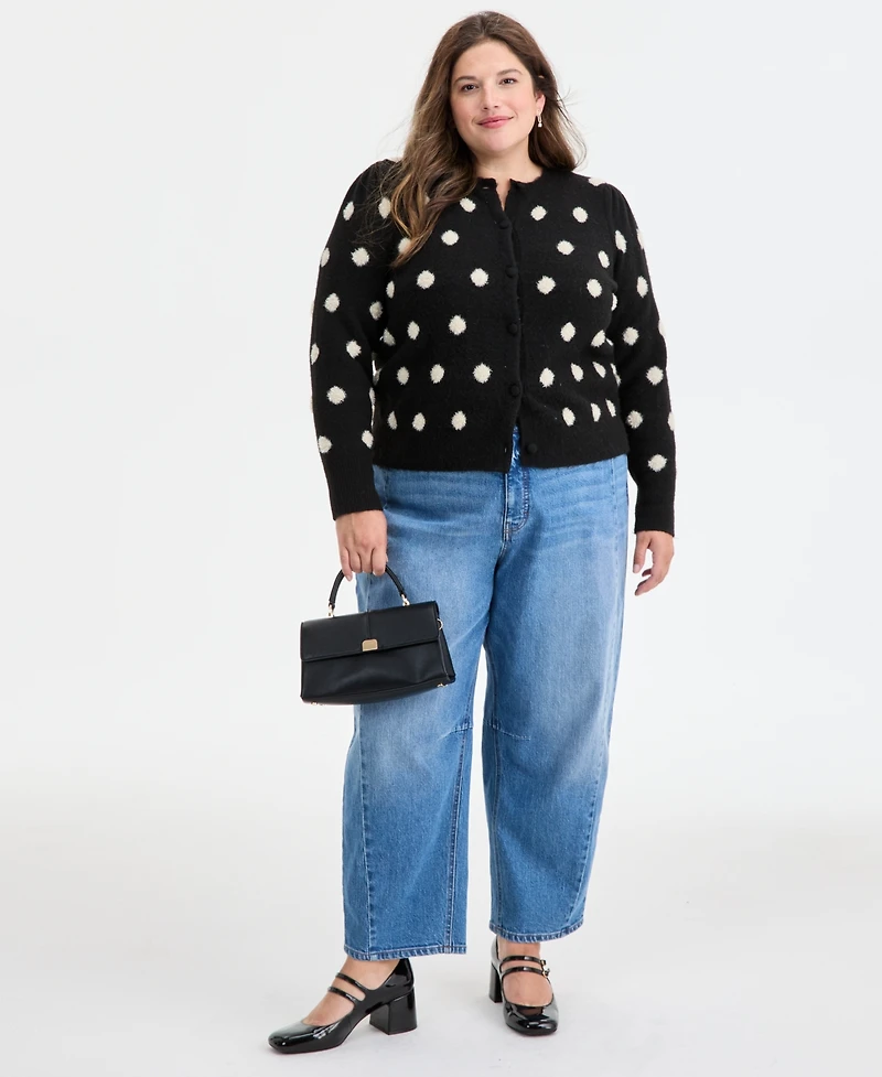 On 34th Trendy Plus Size Eyelash-Texture Dot-Print Cardigan, Macy's Exclusive