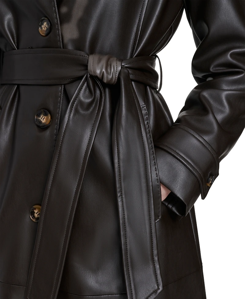 Calvin Klein Women's Belted Faux-Leather Trench Coat