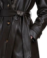 Calvin Klein Women's Belted Faux-Leather Trench Coat