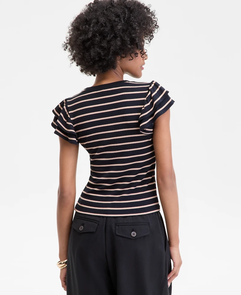 On 34th Women's Flutter-Sleeve Ribbed Top