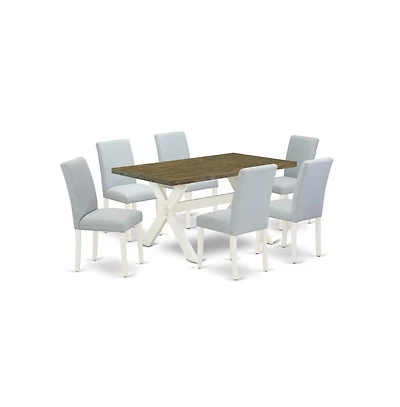 East West Furniture 7-Piece kitchen dining table set Includes 6 Kitchen Chairs with Upholstered Seat and High Back and a Rectangular Modern Rectangula