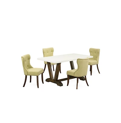 East West Furniture 5-Pc Kitchen Dining Room Set- 4 Parson Dining Room Chairs with Limelight Linen Fabric Seat and Button Tufted Chair Back