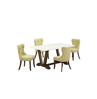 East West Furniture 5-Pc Kitchen Dining Room Set- 4 Parson Dining Room Chairs with Limelight Linen Fabric Seat and Button Tufted Chair Back