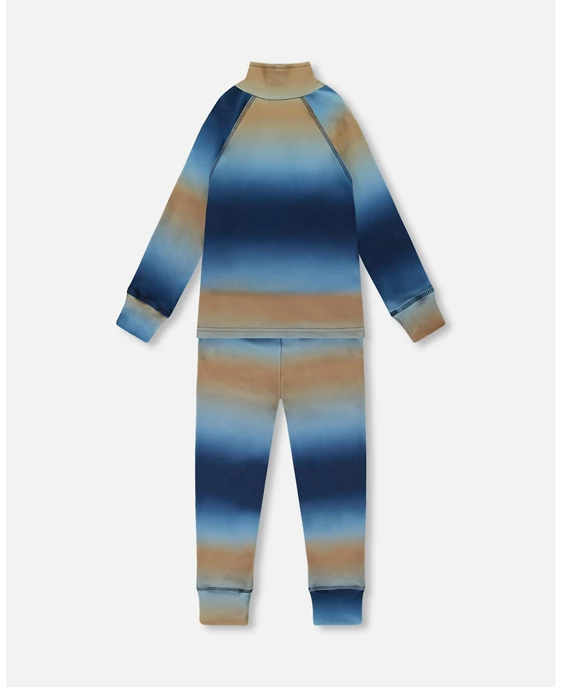 Deux par Boy Two-Piece Thermal Underwear Set Blue and Beige Gradient