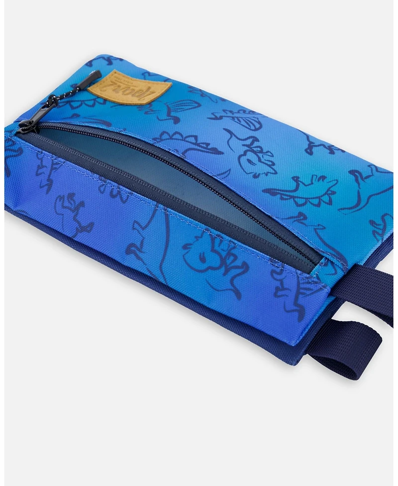 Deux par Deux Boy Double Pencil Case Blue Gradient Dinosaur Print - Toddler|Child