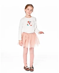 Deux par Big Girls Cotton Long Sleeve T-Shirt Off-White with Hot Chocolate