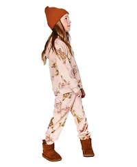 Deux par Big Girls Glittering French Terry Hoodie Beige Teddy Bear Print